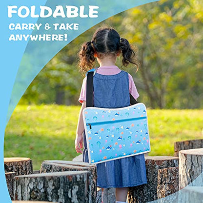 MENZOKE Bundle–2 items Kids Travel Tray with Dry Erase Board & Storage Pocket, Blue & Pink