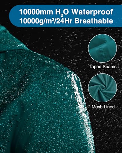 33,000ft Packable Rain Jacket for Women Waterproof Raincoats with Hood - color: Dark Cyan, size: X-Small