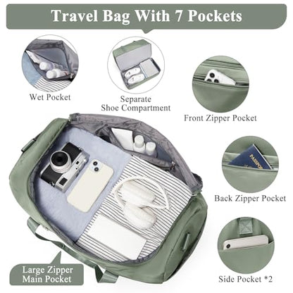 Extra Large Travel Duffel Bag, Carry-On Weekender Bags for Women Travel - color: Olive Green with Toiletry Bag, size: Extra Large