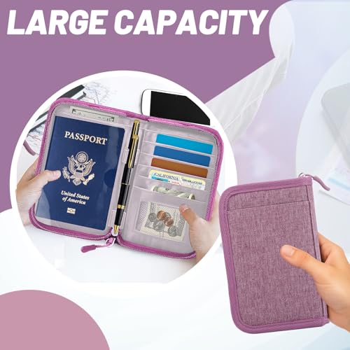 Passport Holder for Travel, RFID Blocking Wallet for Couples Men and Family - color: Purple