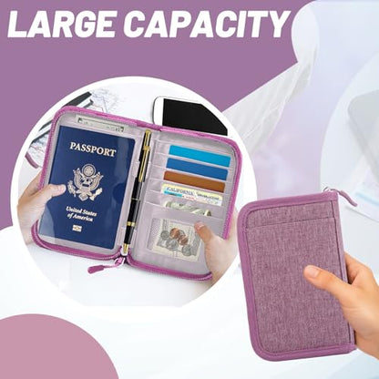 Passport Holder for Travel, RFID Blocking Wallet for Couples Men and Family - color: Purple