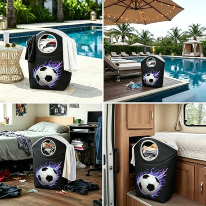 47L Collapsible Laundry Basket Small, 18x17x9.5 Laundry Tote - color: Football-1, size: 17"L x 9.5"W x 18"H