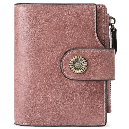 FALAN MULE Small Wallet for Women Leather Bifold Compact Small Womens Wallet with RFID Blocking - color: Rouge pink