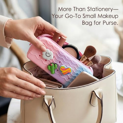 Pencil Case Pouch for Girls Aesthetic Cute Pencil Bags Box with Zipper - color: Cotton Candy