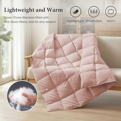 Joysoul Down Throw Blankets, Lightweight Feather Down Throw for Indoor and Outdoor Duvet Insert, Camping, Travel, Couch, Soft Throw Medium Warm, Pink (50" x 70") - color: Pink
