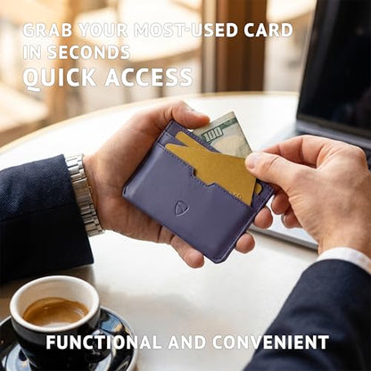 Vaultskin MOORGATE Slim Top-Grain Leather Credit Card Holder, RFID Wallet - color: Purple Blue