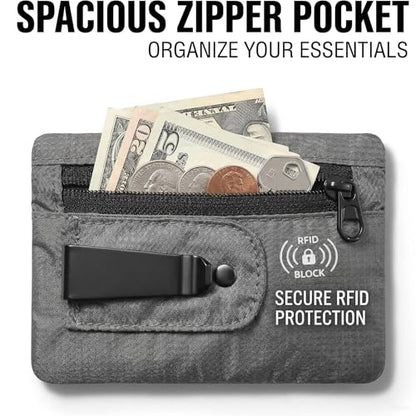 KOSMCCO RFID Blocking Clip Stash Pocket Travel Belt Wallet, Grey, Medium - color: Grey, size: Medium (3.5x5.2")