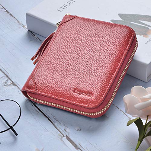 Easyoulife Womens Credit Card Holder Wallet Zip Leather Card Case RFID Blocking (Red) - color: Red