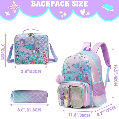 Meetbelify Backpacks for Girls School Backpacks with Lunch Box Pencil Case for Elementary Students Ages 8-10 - color: Purple 01