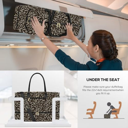 Travel Weekender Bags for Women: Duffel Bag with Shoe Compartment Overnight - color: 32-Brown Leopard Print, size: 40L-Large