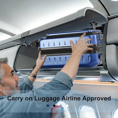 CENSIEN Expandable 20" Carry On Luggage Airline Approved with Front Pocket - color: Navy Blue, size: 20 Inch EXT