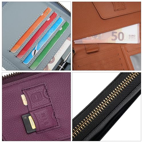Leather Zipper Passport Wallet Holder Travel Essentials with RFID Blocking - color: Purple