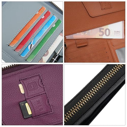 Leather Zipper Passport Wallet Holder Travel Essentials with RFID Blocking - color: Purple