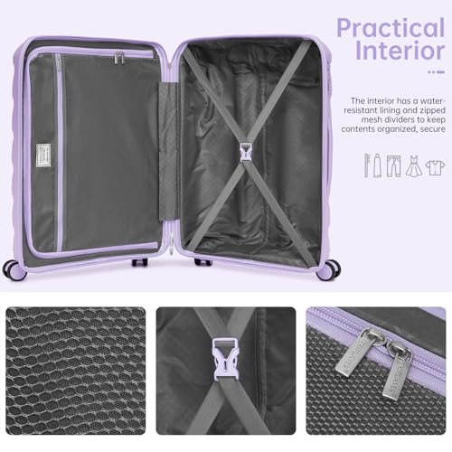 22 Inch Carry On Luggage, 3-piece Luggage Set Carry-on Suitcase - color: Lavender-3pcs, style: 3 Piece Set (Backpack)