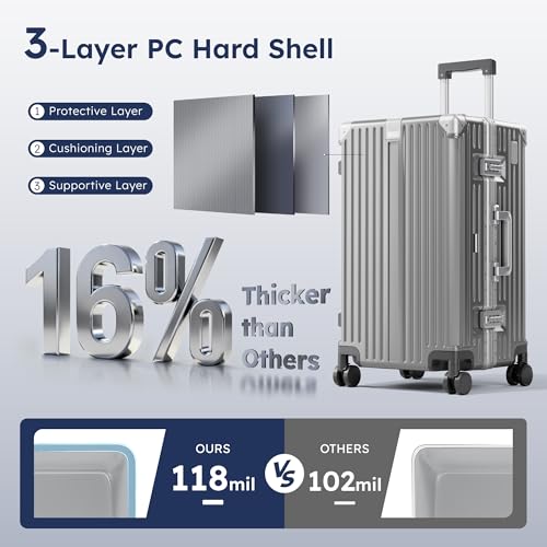 ALPHA CAMP Trunk Luggage 24 Inch with Aluminum Frame Zipperless Suitcase - color: Grey, size: 24 Inch