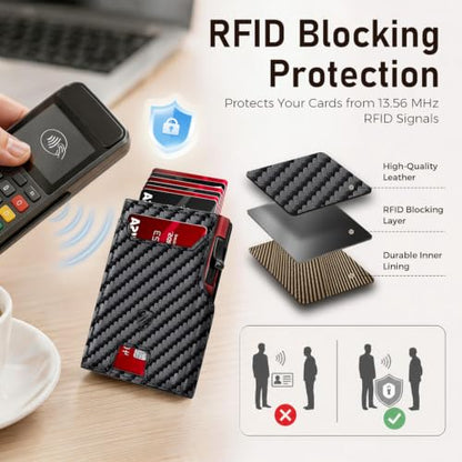 RUNBOX Wallet for Men 9-13 Cards RFID Blocking Slim Pop-Up Card Holder - color: Black+RED