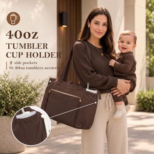 MOMINSIDE Diaper Bag Tote with Changing Station Convertible Diaper Bag Backpack Tote pañaleras para bebe Large Baby Bag, Hospital Bag Mommy Bag Travel Diaper Bag for Mom, 16 Pockets, Dark Brown - color: Dark Brown