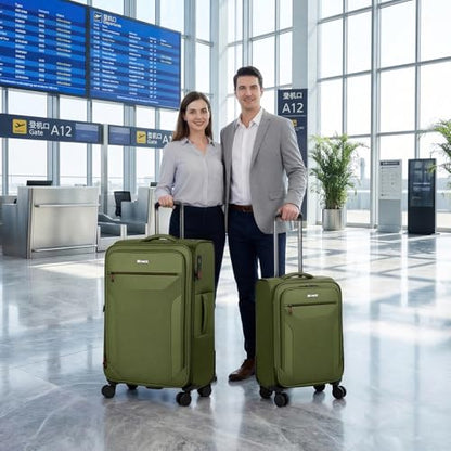 2-Piece Set(22/32in) Upright Spinner Softshell Luggage Sets - color: Green, size: 2-Piece Set (22 inch/32 inch)
