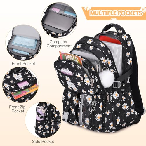 ACESAK Backpack for Girls with Tote Bag (Black Daisy) - color: Black Daisy