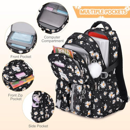 ACESAK Backpack for Girls with Tote Bag (Black Daisy) - color: Black Daisy