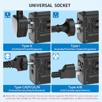 Universal Travel Adapter 30W GaN, All-in-One International Power Adapter