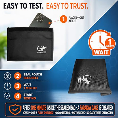 Gecko Travel Tech Faraday Bag Anti-Tracking GPS RFID Car Key Signal Blocker Wallet Shielding Pouch Protective Case for Cell Phone Car Key FOB, Data Privacy, Electronic Device Security (BLACK - NYLON) - color: BLACK - NYLON