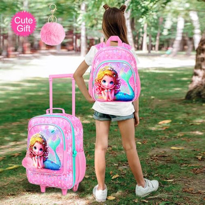 Kids Luggage Set for Girls, 18" Carry-on Suitcase 2PCS Mermaid Pink - color: Mermaid Pink