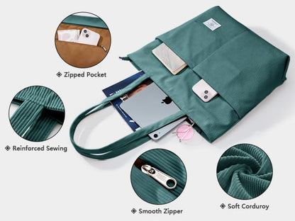 KALIDI Women Corduroy Tote Bag Zipper Casual Tote's Handbag Big Capacity Shoulder Bag with Pockets - color: D-blue