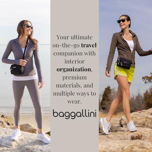 Baggallini Triple Zip Small Crossbody Bag for Women - Lightweight Convertible Fanny Pack Belt Bag - color: Black Cheetah, style: Slim Strap