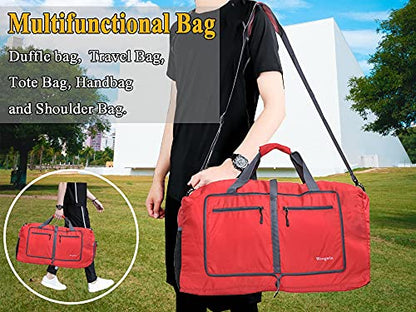 Woogwin Travel Duffel Bag Large Foldable Waterproof Overnight Bag for Beach Swim Bags Pool Sports Gym - color: 60L Red