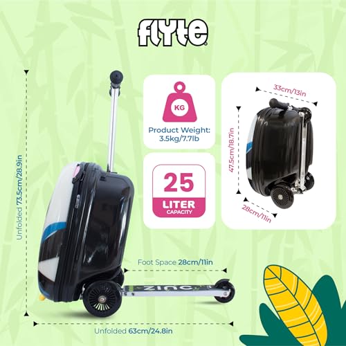 FLYTE Scooter Suitcase Folding Kids Luggage – Penni the Panda, 18 Inch Hardshell, Ride On with Wheels, 2-in-1, 25 Litre Capacity - color: Penni The Panda