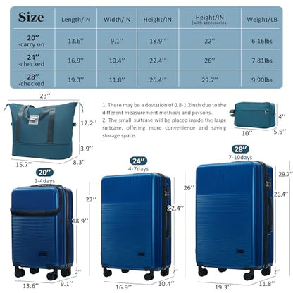 Merax Luggage Sets 5 Piece with Half-opening Hardside Suitcase Set - color: Blue, style: Luggage Set With Top Open 20