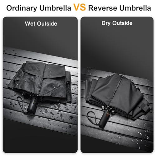 Prospo 46/62 Inch Large Travel Umbrellas for Rain Windproof, 10 Ribs Compact Reverse Folding Golf Umbrella, Double Canopy Automatic Open Close - color: Black, size: 46 inch