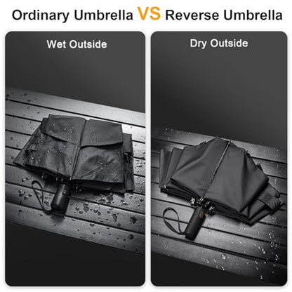 Prospo 46/62 Inch Large Travel Umbrellas for Rain Windproof, 10 Ribs Compact Reverse Folding Golf Umbrella, Double Canopy Automatic Open Close - color: Black, size: 46 inch