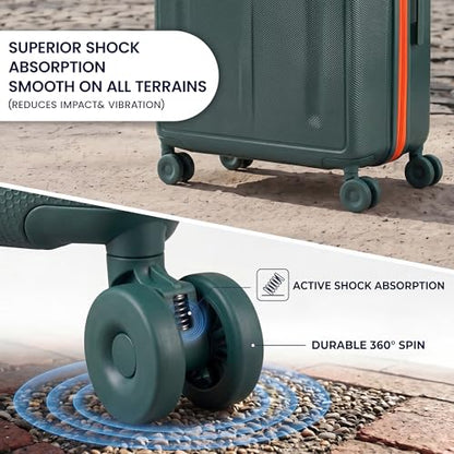 3 Piece Luggage set,Wide Handle Suitcase Set w/TSA LOCK - color: Green, size: 3-Piece Set (20"/26"/30'')