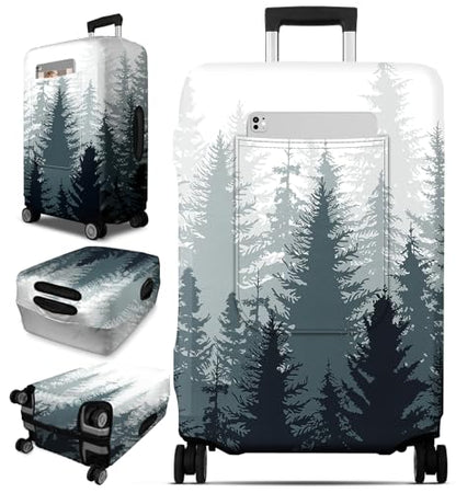 Slohif Luggage Cover for Suitcase Tsa Approved Protector - Luggage Sleeve Large Suit Case Cover Travel Stretch Baggage Case Protective Washable Fit 21-23 Inch Winter Forest - size: S-(21-23) Inch, style: Winter Forest