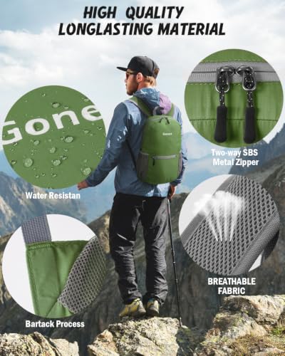 Gonex Packable Daypack Backpack 20L Lightweight Foldable Travel Bag - color: Dark Green