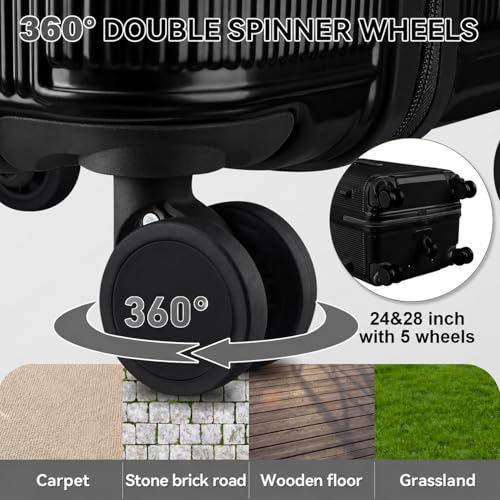3 Piece Luggage Set with Spinner Wheels Cup Holder, Black - color: Black