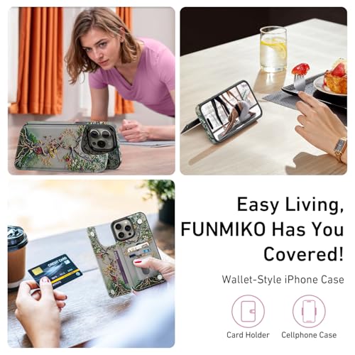 FUNMIKO for iPhone 15 Pro Max Wallet Case, Card Holder, RFID-Blocking - color: Blooming Tree of Life, size: iPhone 15 Pro Max