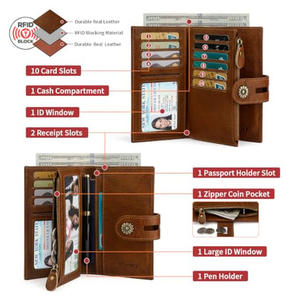 Full Real Leather Trifold Wallet for Women With RFID Blocking - color: a1-brown