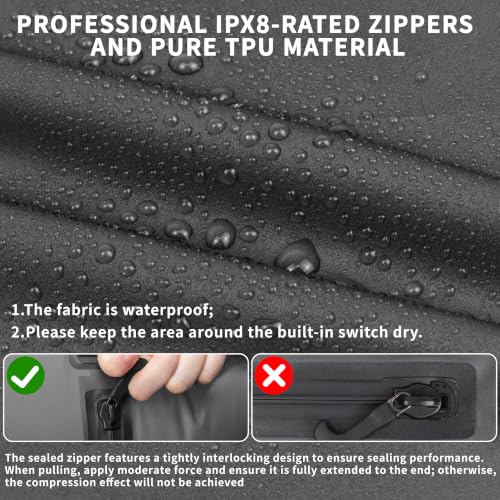 Vacuum Bag for Travel,IPX8 Waterproof Reusable Compression Bags - color: Translucent black, size: 2 PC -With Pump