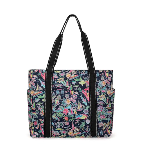 Tote Bag for Women with LaptopCompartment & Cup Holder - color: Bermuda Island