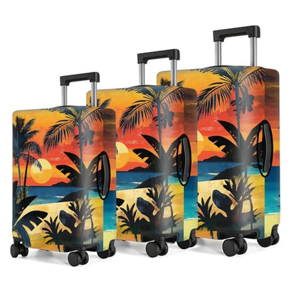 Tropical Sunset Luggage Cover – Stretchable Suitcase Protector with Beach, Palm Tree & Sunset Design – Fits 18-22 Inch Luggage – Durable & Scratch-Resistant Travel Cover with Zipper Access,S - color: 33, size: S(18"-22" Suitcase)