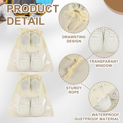 PATIKIL Shoe Bags for Travel 12" Dustproof Drawstring Bags Dust Cover 6Pcs - color: Beige, size: 12"