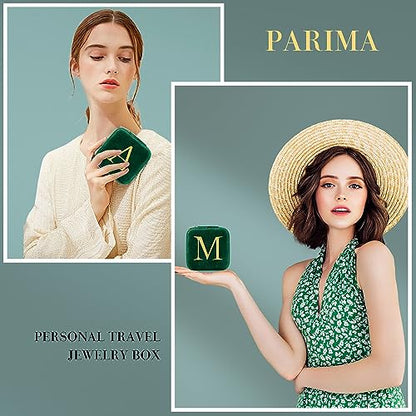 Parima Aunt Gifts - Auntie & Birthday Gifts for Aunt, Plush Velvet Emerald-Green Jewelry Box Travel Case - Letter V, Green - color: Emerald-green, size: V
