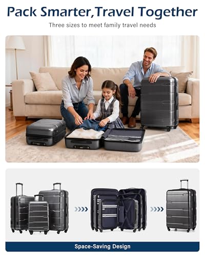Coolife Medium Checked Luggage Hardside Suitcase with Spinner Wheels, 24in - color: Charcoal, size: Medium Checked(24in)