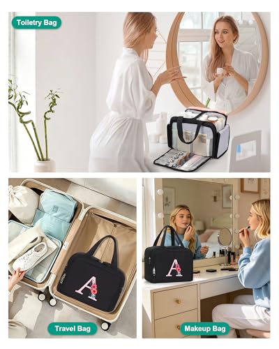 Travel Initial Makeup Bag with Wide-open, Large Cosmetic Storage, G - style: G
