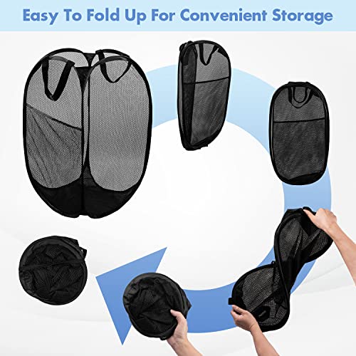 2 Pack Pop Up Laundry Hampers, 70 L Collapsible Foldable Mesh Basket, Black - color: 2 PCS Black