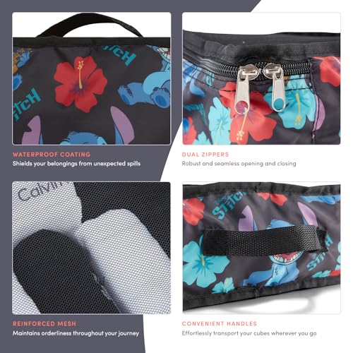Disney Packing Cubes for Travel – 5 Piece Compression Set, Mickey Minnie Stitch Pooh Luggage Organizer Bags - color: Black Stitch