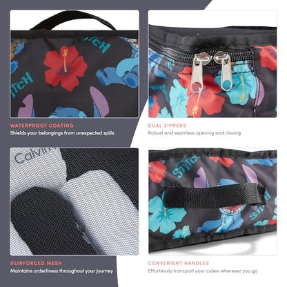 Disney Packing Cubes for Travel – 5 Piece Compression Set, Mickey Minnie Stitch Pooh Luggage Organizer Bags - color: Black Stitch